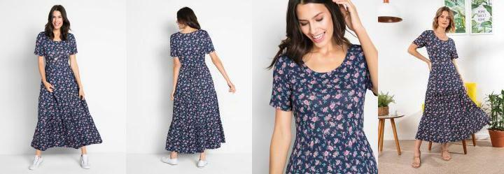 Vestido Longuete em Camadas Floral Marinho