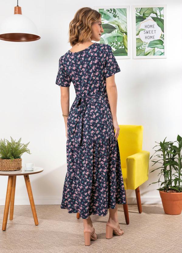 bonprix - Vestido Longuete em Camadas Floral Marinho 5