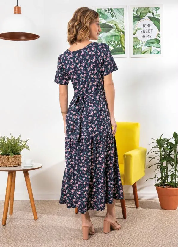 bonprix - Vestido Longuete em Camadas Floral Marinho 5