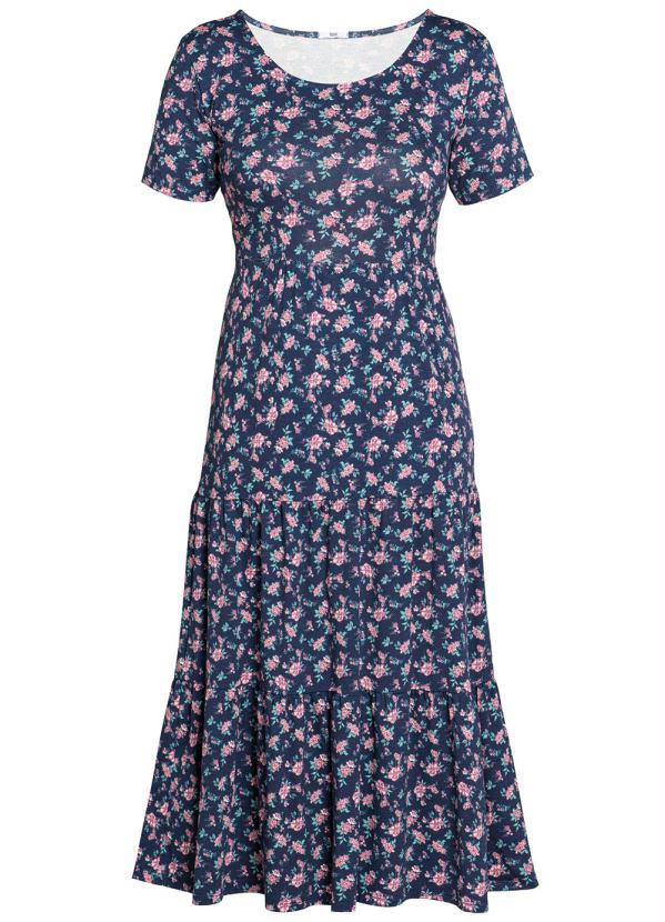 bonprix - Vestido Longuete em Camadas Floral Marinho 6
