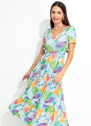 bonprix - Vestido Longuete em CamadasTropical Amarelo/Azul - BONPRIX