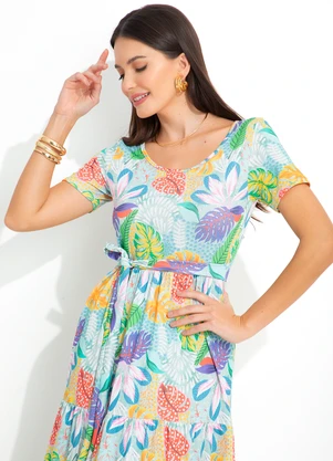 bonprix - Vestido Longuete em CamadasTropical Amarelo/Azul - BONPRIX