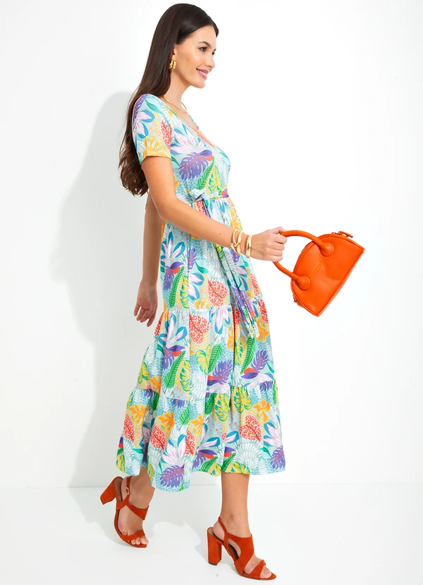 bonprix - Vestido Longuete em CamadasTropical Amarelo/Azul 3