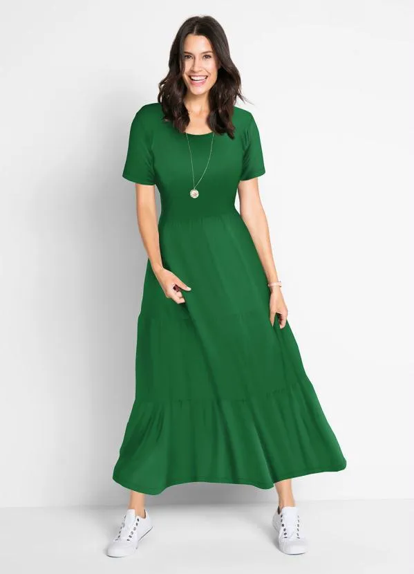 bonprix Vestido Longuete em Camadas Verde Bandeira