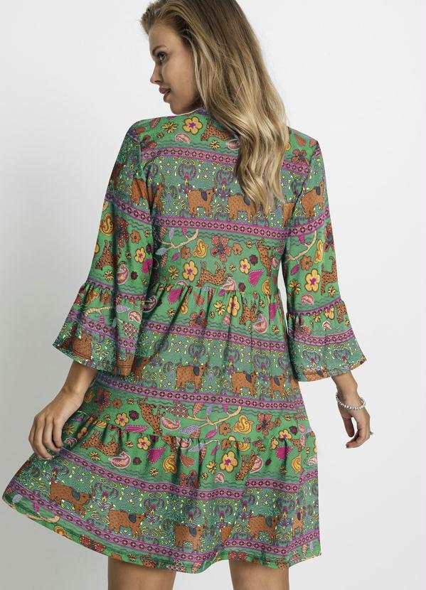 bonprix - Vestido Manga 7/8 Amplas Onça Floral Verde 3