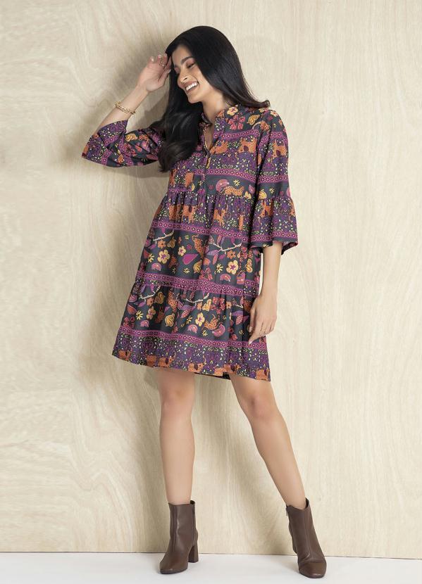 bonprix - Vestido Manga 7/8 Amplas Onça Floral 5