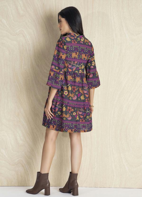 bonprix - Vestido Manga 7/8 Amplas Onça Floral 6