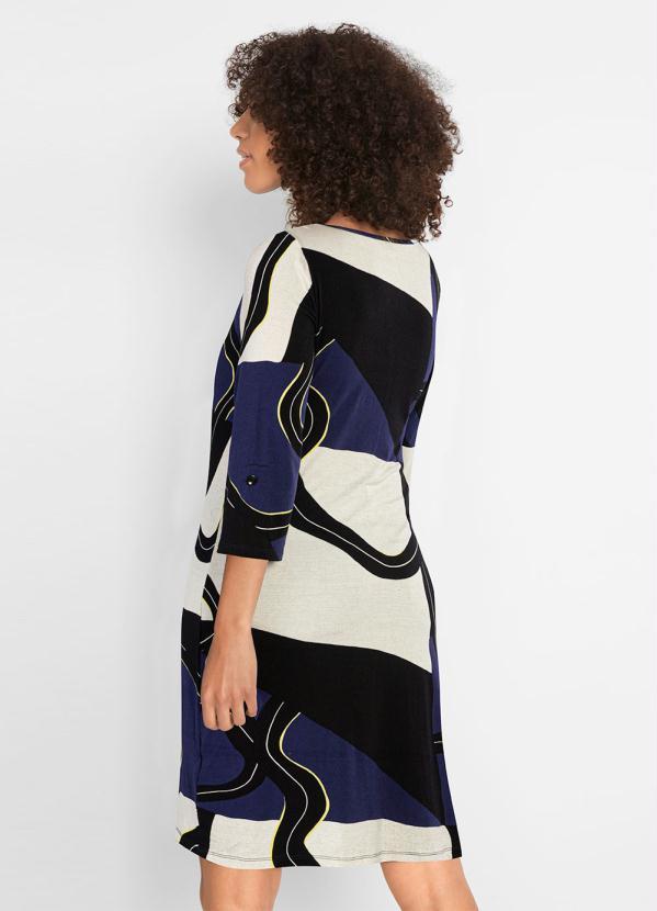 Outlet - Vestido Manga 7/8 Preto/Azul 2