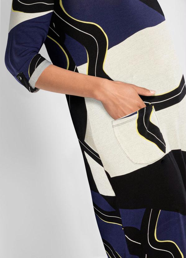 Outlet - Vestido Manga 7/8 Preto/Azul 3