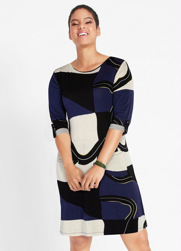 Outlet - Vestido Manga 7/8 Preto/Azul 5