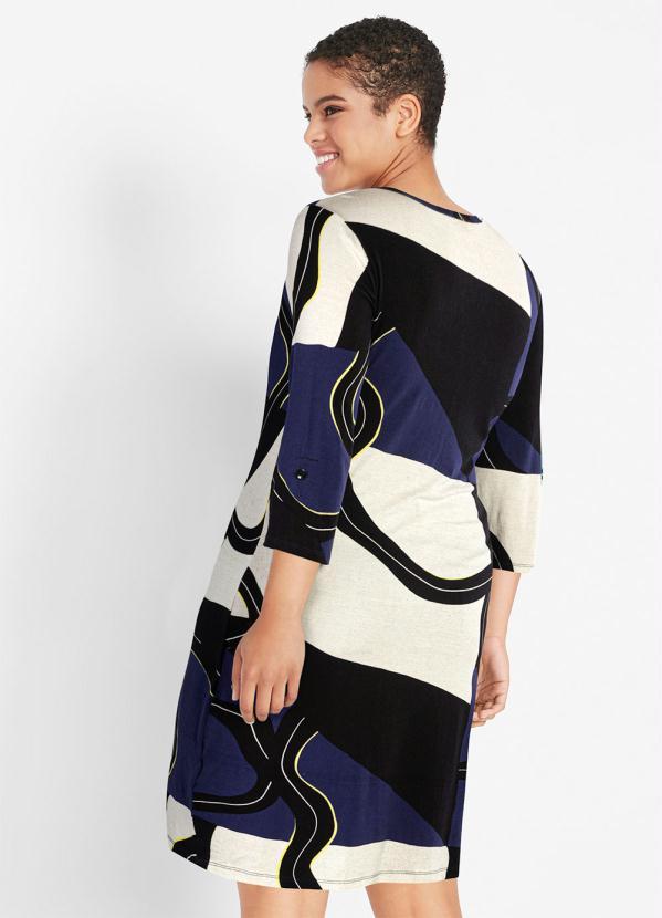 Outlet - Vestido Manga 7/8 Preto/Azul 6