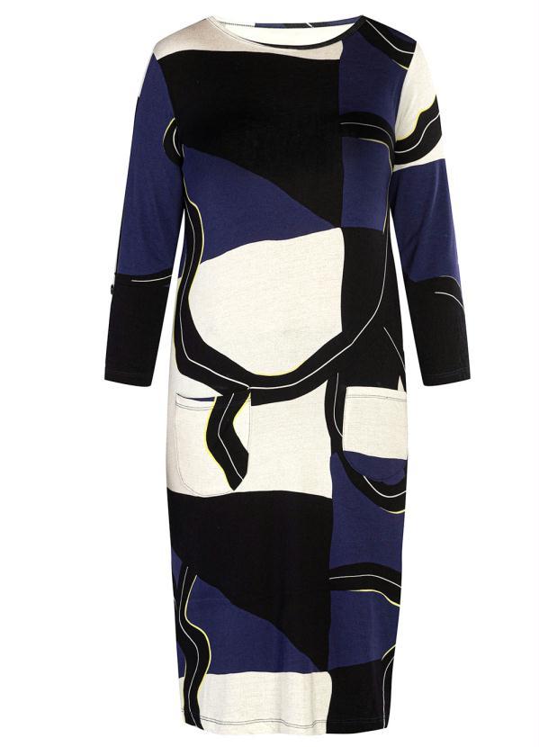 Outlet - Vestido Manga 7/8 Preto/Azul 7