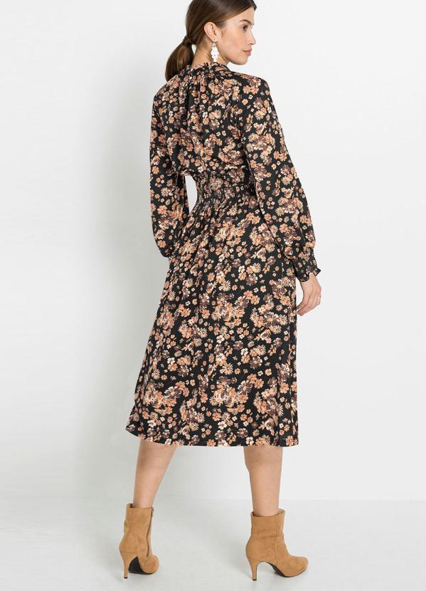 bonprix - Vestido Manga Longa Midi Floral Dark 2