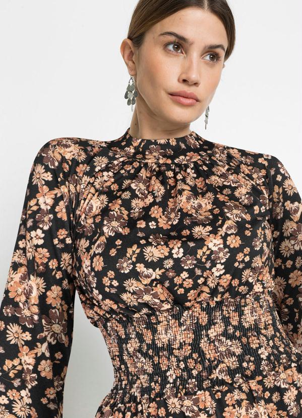 bonprix - Vestido Manga Longa Midi Floral Dark 3