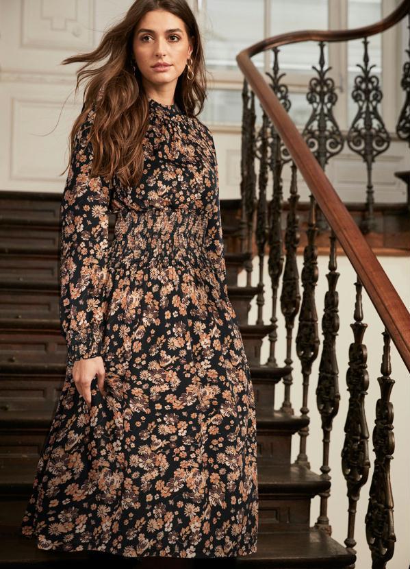 bonprix - Vestido Manga Longa Midi Floral Dark 5