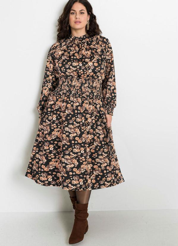 bonprix - Vestido Manga Longa Midi Floral Dark 6