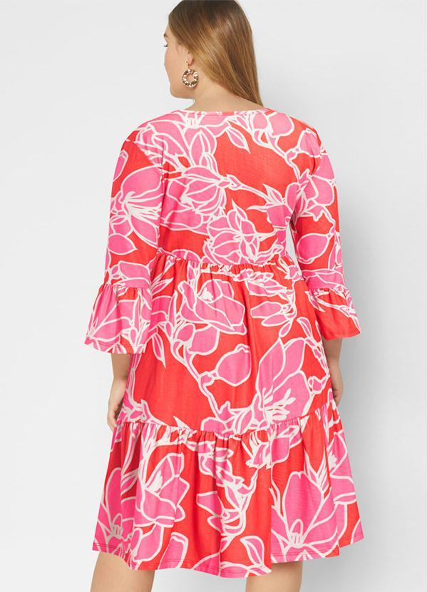 Queima Estoque - Vestido Mangas 3/4 com Babado Floral Rosa 4