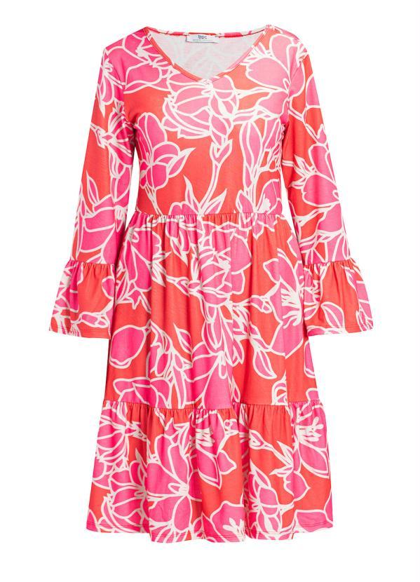Queima Estoque - Vestido Mangas 3/4 com Babado Floral Rosa 2