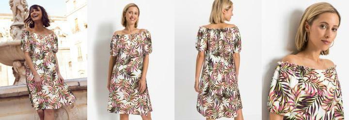 Vestido Ombro a Ombro Folhagem Rosa