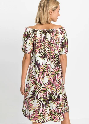 bonprix - Vestido Ombro a Ombro Folhagem Rosa - BONPRIX