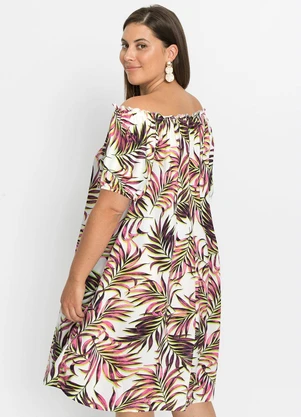 bonprix - Vestido Ombro a Ombro Folhagem Rosa - BONPRIX