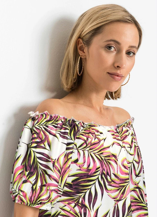 bonprix - Vestido Ombro a Ombro Folhagem Rosa 4