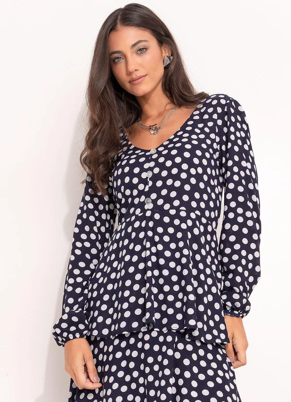 Quintess - Vestido Poá Marinho em Viscose Plana 5