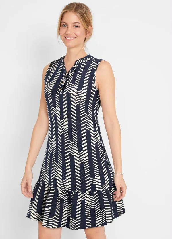 bonprix - Vestido Regata Estampado Azul e Branco