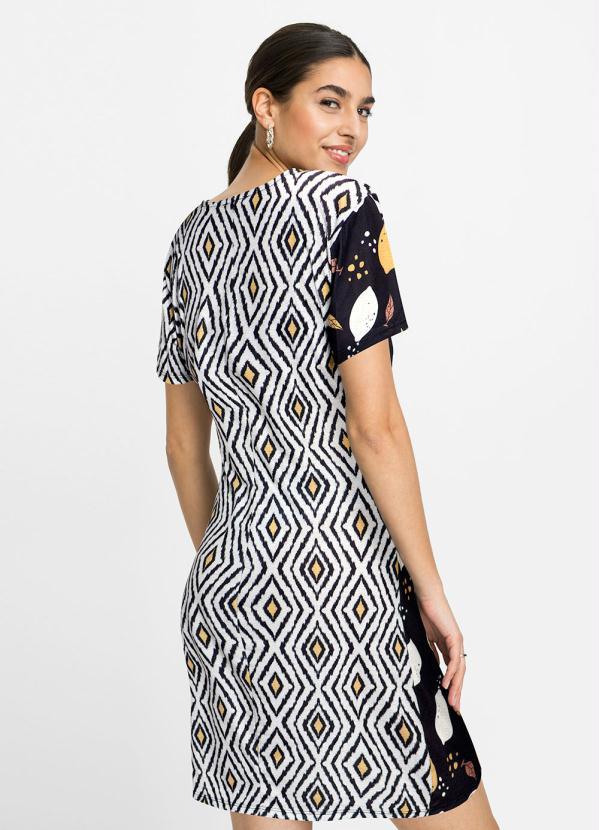 Outlet - Vestido Transpassado Geométrico Preto 3