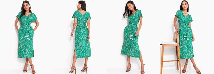 Vestido Tropical Verde em Malha Fria
