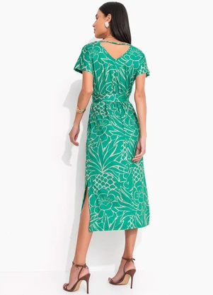Quintess - Vestido Tropical Verde em Malha Fria - QUINTESS