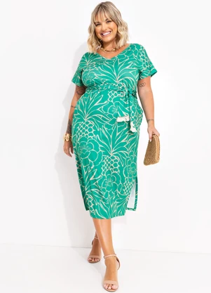 Quintess - Vestido Tropical Verde em Malha Fria - QUINTESS