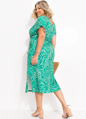 Quintess - Vestido Tropical Verde em Malha Fria - QUINTESS