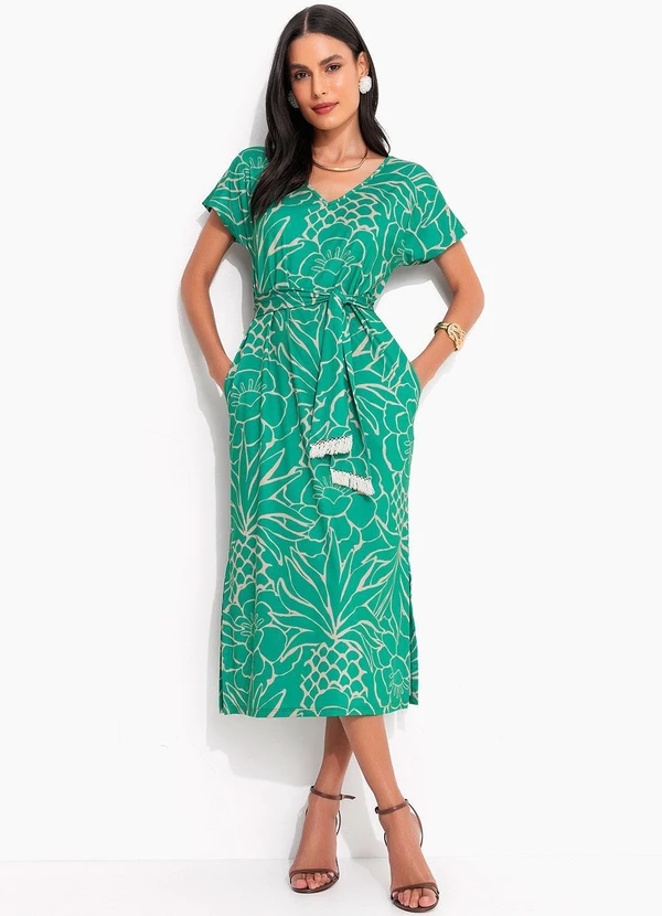 Quintess - Vestido Tropical Verde em Malha Fria