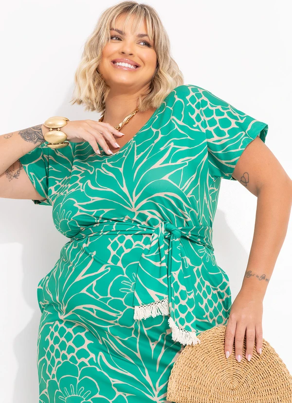 Quintess - Vestido Tropical Verde em Malha Fria 11