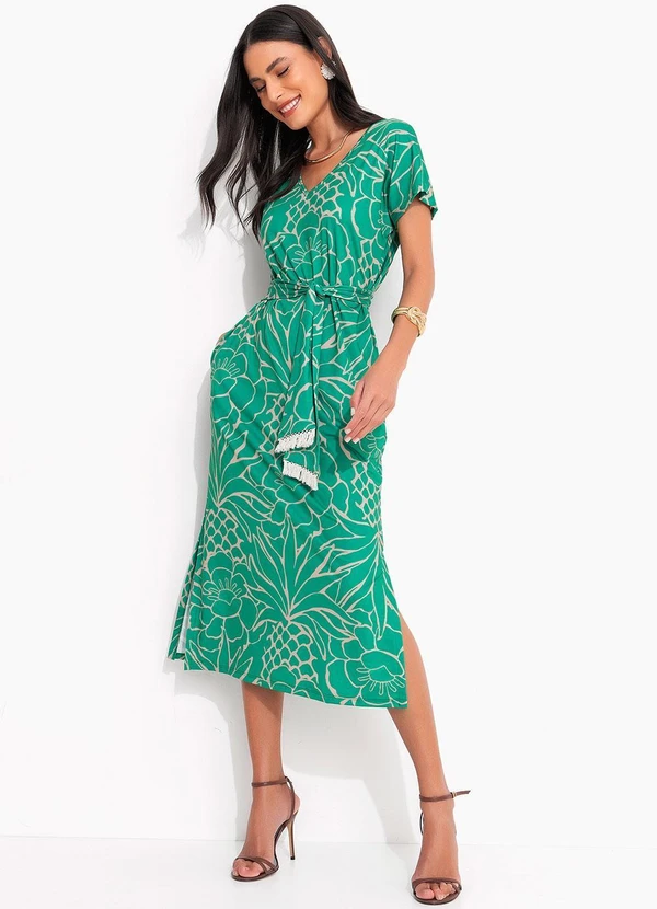 Quintess - Vestido Tropical Verde em Malha Fria 3
