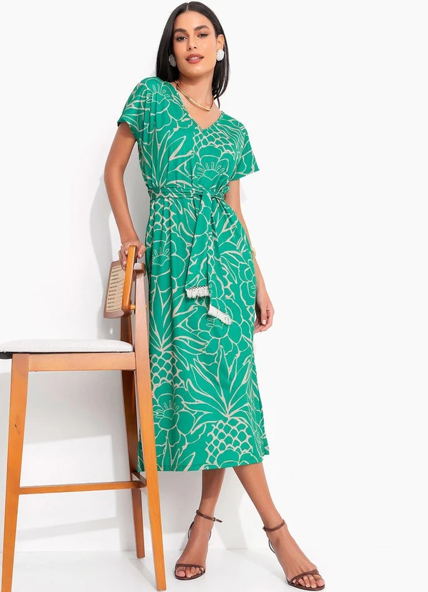 Quintess - Vestido Tropical Verde em Malha Fria 4