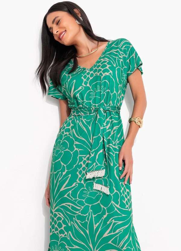 Quintess - Vestido Tropical Verde em Malha Fria 7