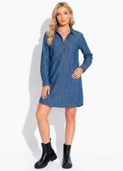 Vestido Azul M�dio em Tecido Sarjado