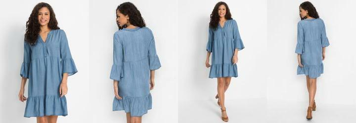 Vestido com Babados Jeans Claro