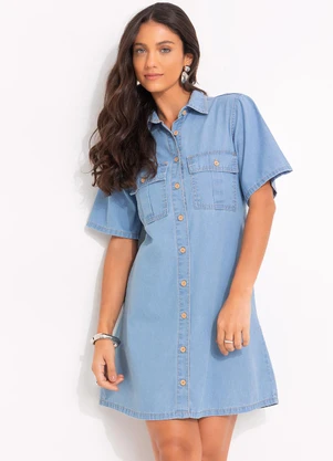 Quintess - Vestido Jeans Claro em Jeans Leve - QUINTESS