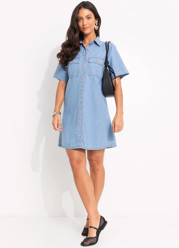 Quintess - Vestido Jeans Claro em Jeans Leve 3