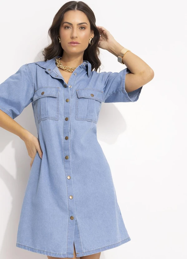 Quintess - Vestido Jeans Claro em Jeans Leve 9