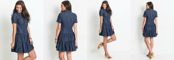 Vestido Jeans com Babados Azul