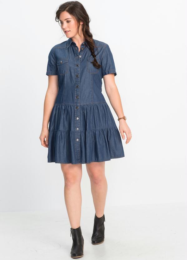 bonprix - Vestido Jeans com Babados Azul 11