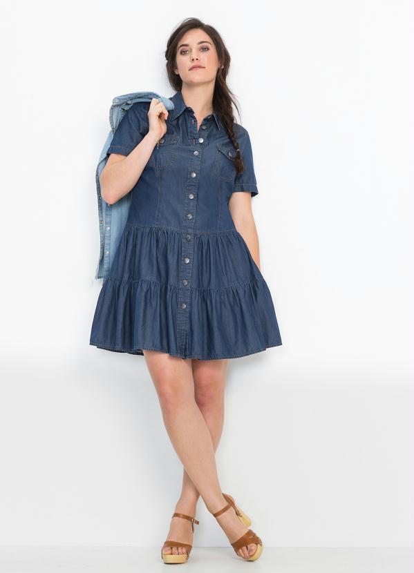 bonprix - Vestido Jeans com Babados Azul 12
