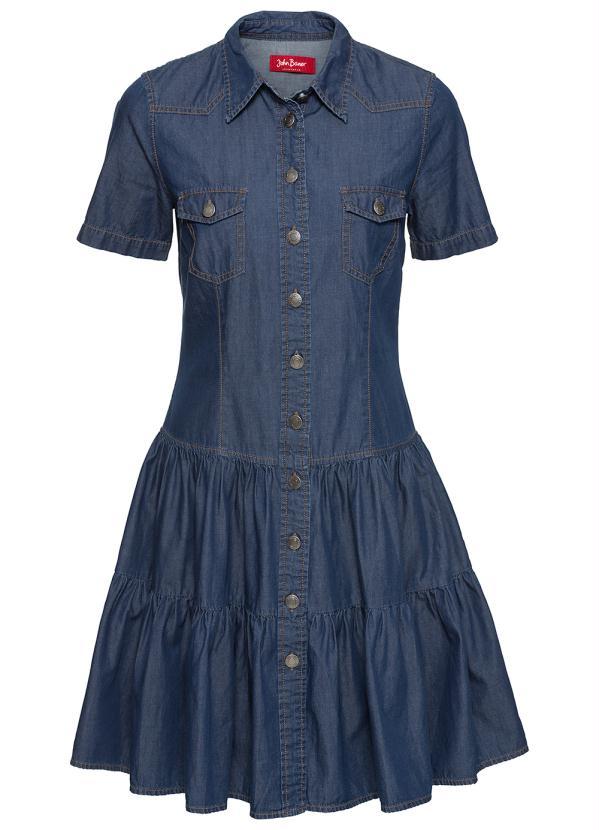 bonprix - Vestido Jeans com Babados Azul 14