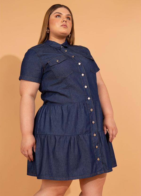 bonprix - Vestido Jeans com Babados Azul 19