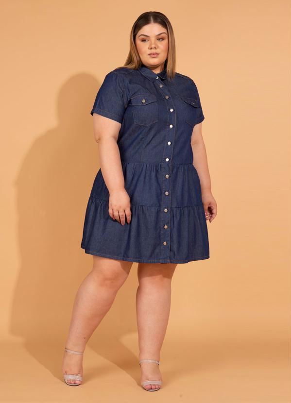 bonprix - Vestido Jeans com Babados Azul 20