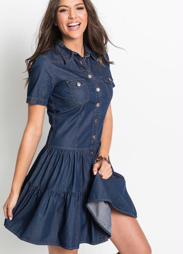 bonprix - Vestido Jeans com Babados Azul 4